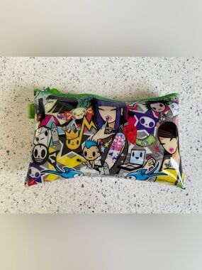 Sephora Clear Graphic Cosmetic Pouch with Green Clover Charm
